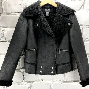 Black Sherling Faux Fur Moto Jacket